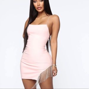 Fashion Nova pink Borrowed hearts mini dress split side with this tone fringe